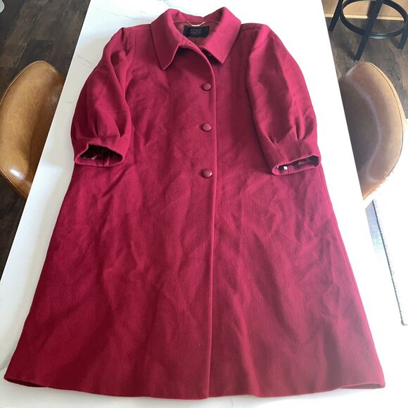 Vintage Tokyo Lebe Womens Long Red Wool Coat Tokyo Design Single Breast Size L? - Picture 1 of 16